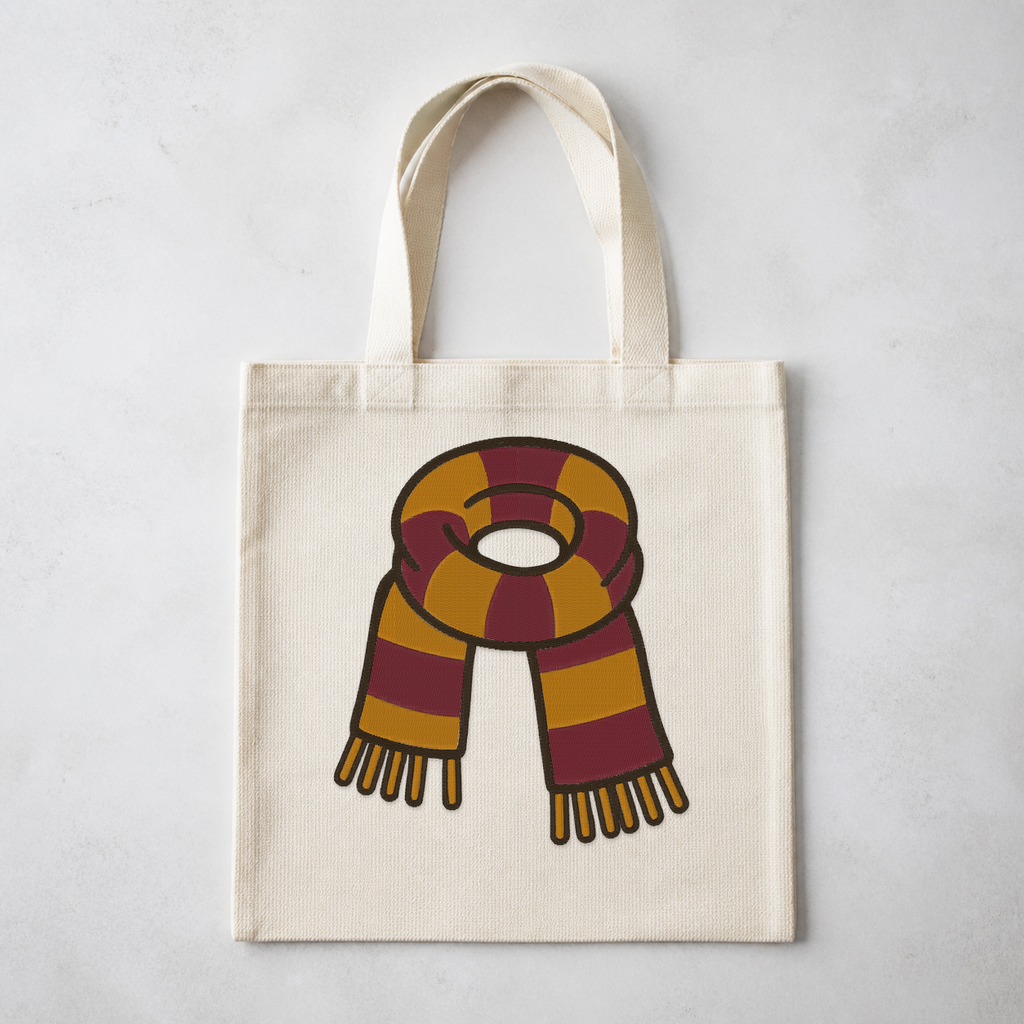 Autumn Scarf machine embroidery design on tote bag