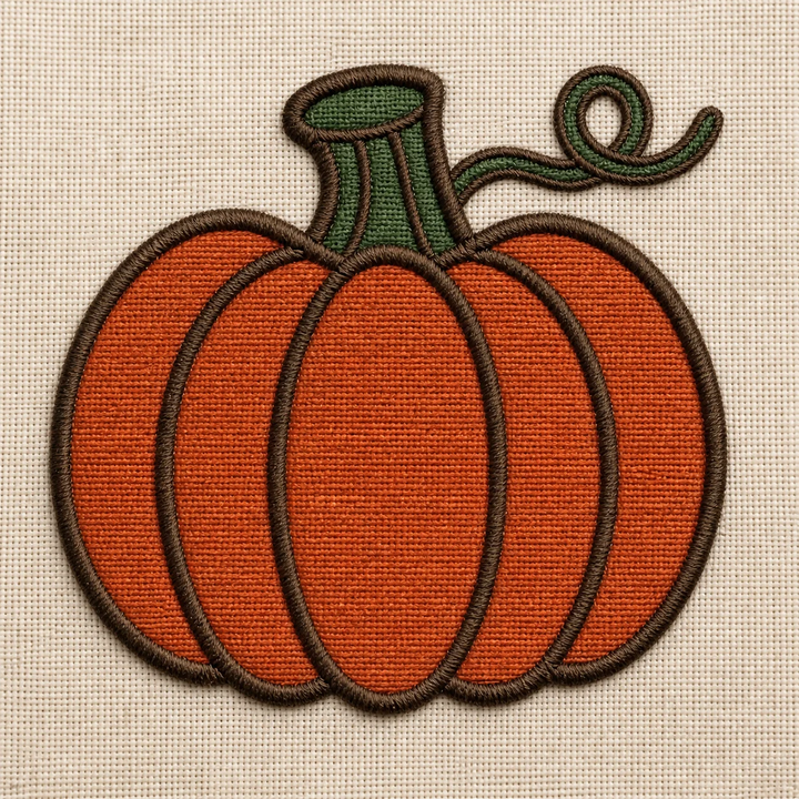 Autumn Pumpkin machine embroidery design stitched on cream fabric
