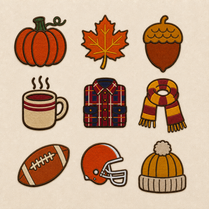 Cozy Autumn machine embroidery bundle with all nine fall designs