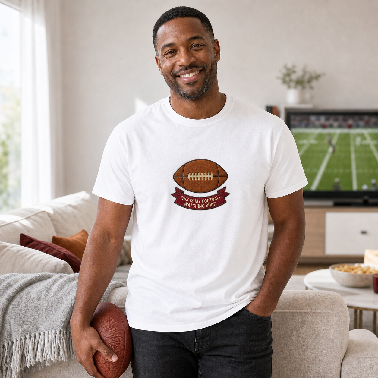 This Is My Football Watching Shirt game-day lifestyle mockup