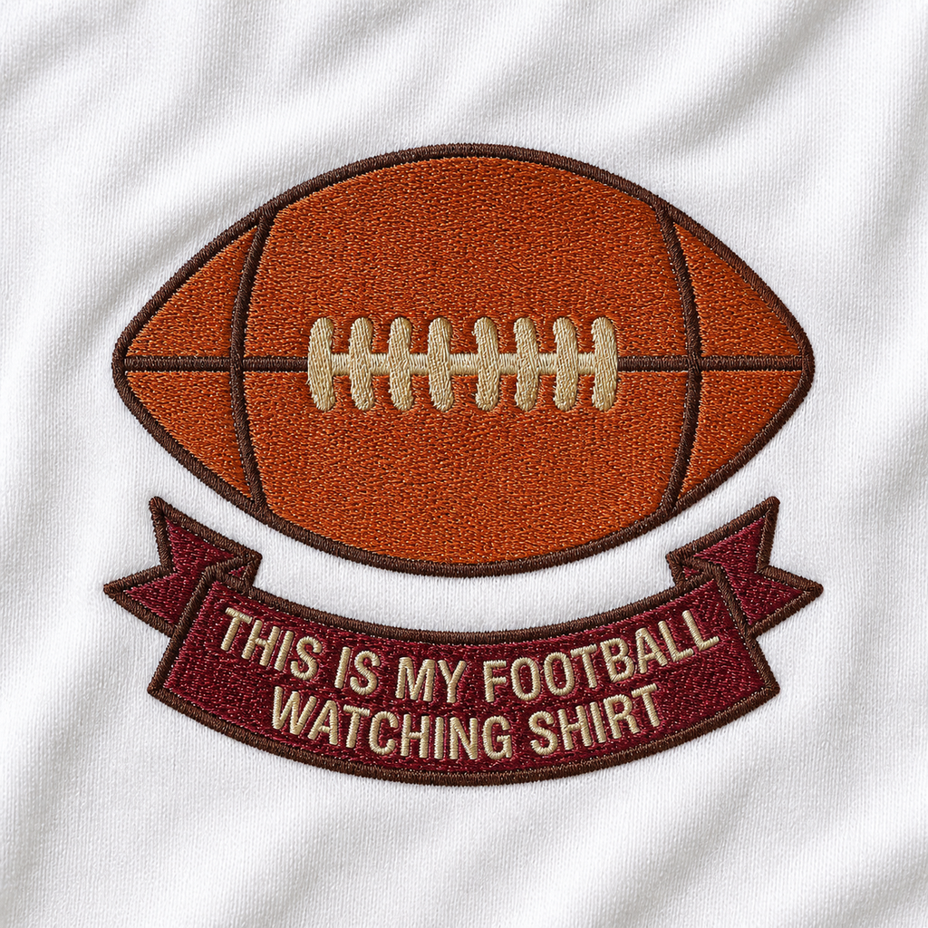 This Is My Football Watching Shirt white shirt embroidery closeup