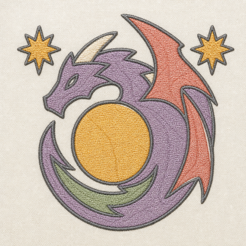 Gilded Quest Dragon Familiar machine embroidery design close-up