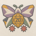 Gilded Quest Moth Dice machine embroidery design close-up