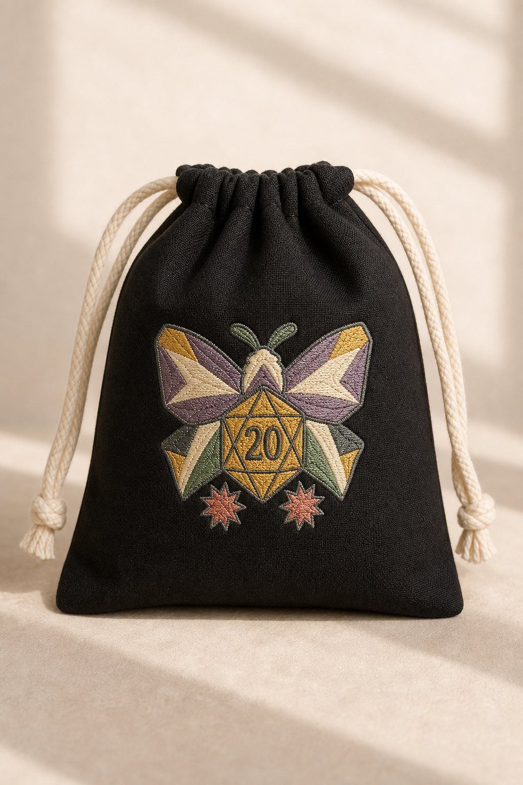 Gilded Quest Moth Dice machine embroidery design product mockup