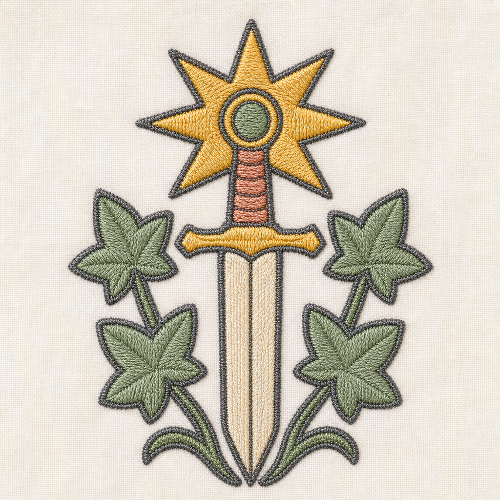 Gilded Quest Sword Ivy machine embroidery design close-up
