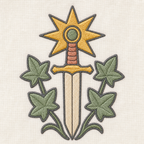 Gilded Quest Sword Ivy machine embroidery design close-up