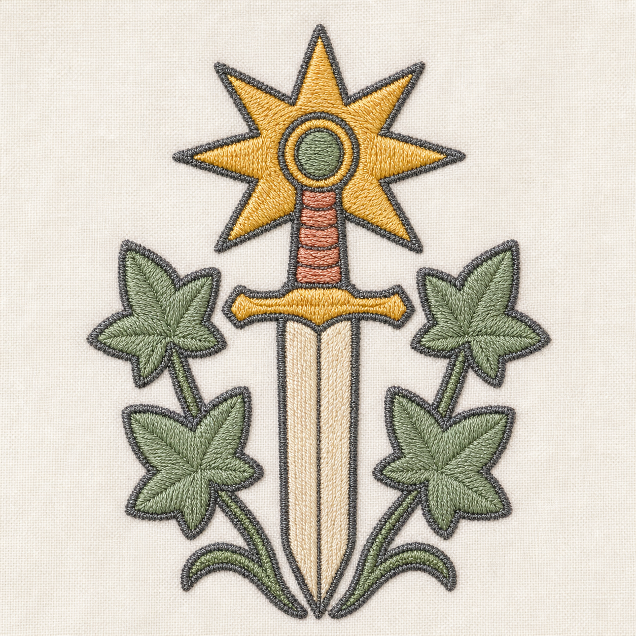 Gilded Quest Sword Ivy machine embroidery design close-up
