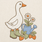 Goose Garden Boots and Watering Can Machine Embroidery Design, Instant Download embroidery close-up