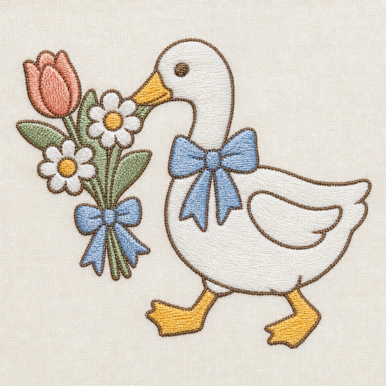 Goose Garden Bouquet Delivery Machine Embroidery Design, Instant Download embroidery close-up