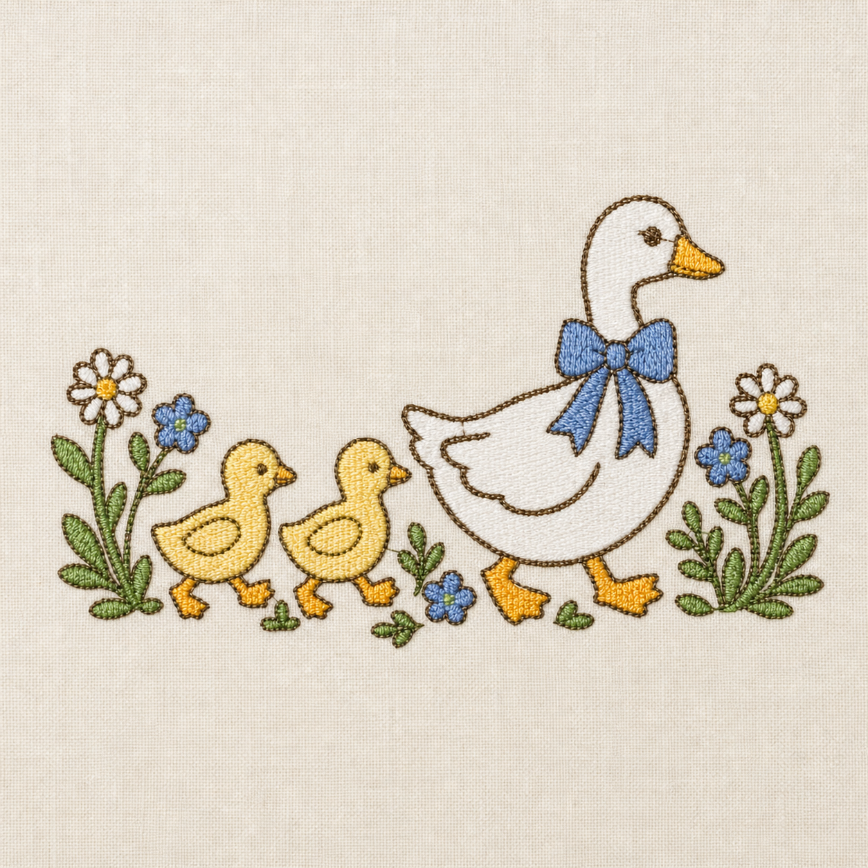 Goose Garden Mother and Goslings Machine Embroidery Design, Instant Download embroidery close-up