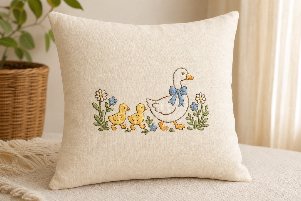 Goose Garden Mother and Goslings Machine Embroidery Design, Instant Download product mockup