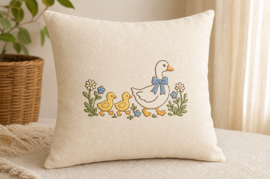 Goose Garden Mother and Goslings Machine Embroidery Design, Instant Download product mockup