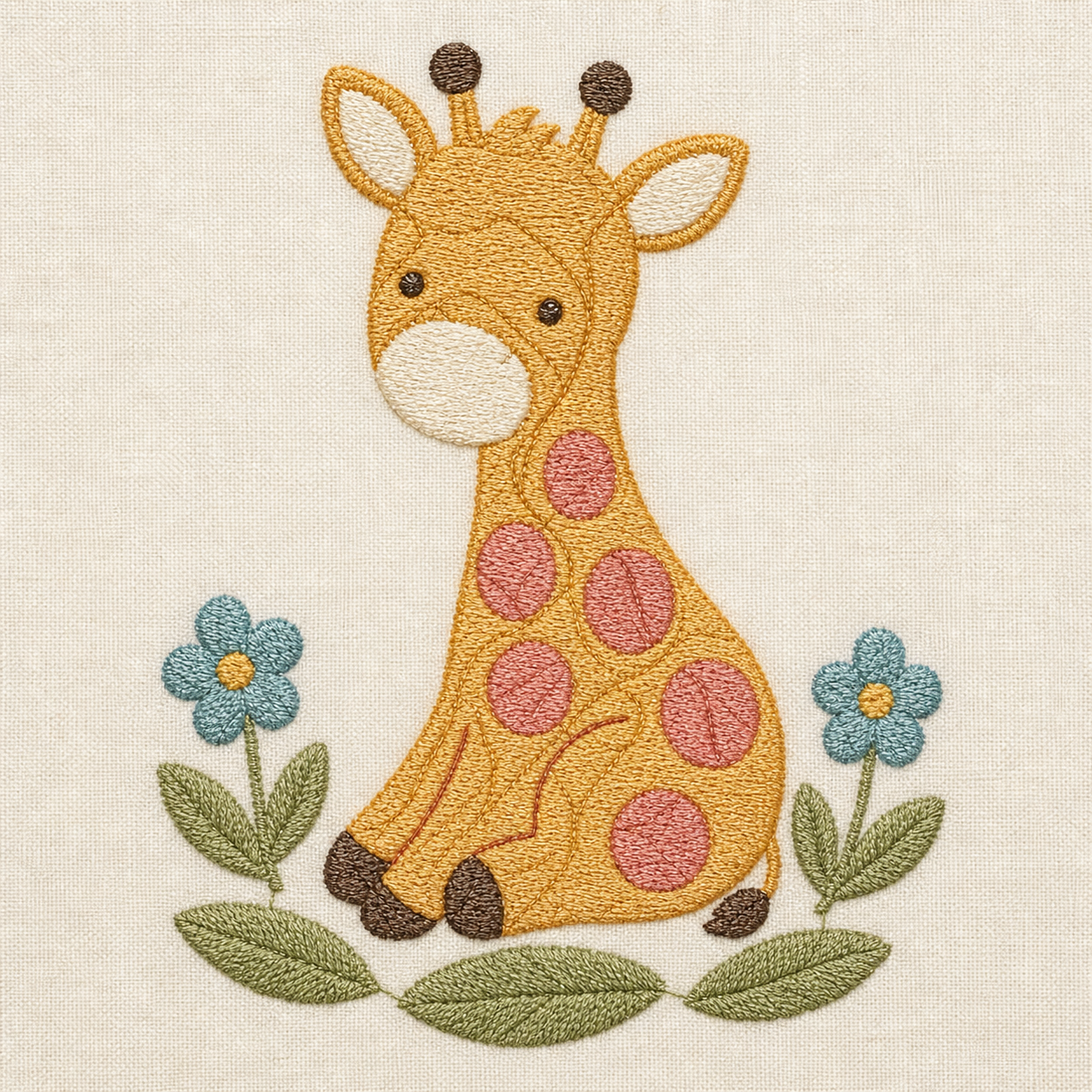 Meadow Baby Giraffe Machine Embroidery Design, Instant Download embroidery close-up