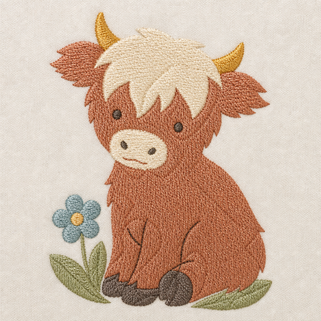 Free Highland Calf Machine Embroidery Design – 4x4 Hoop embroidery close-up