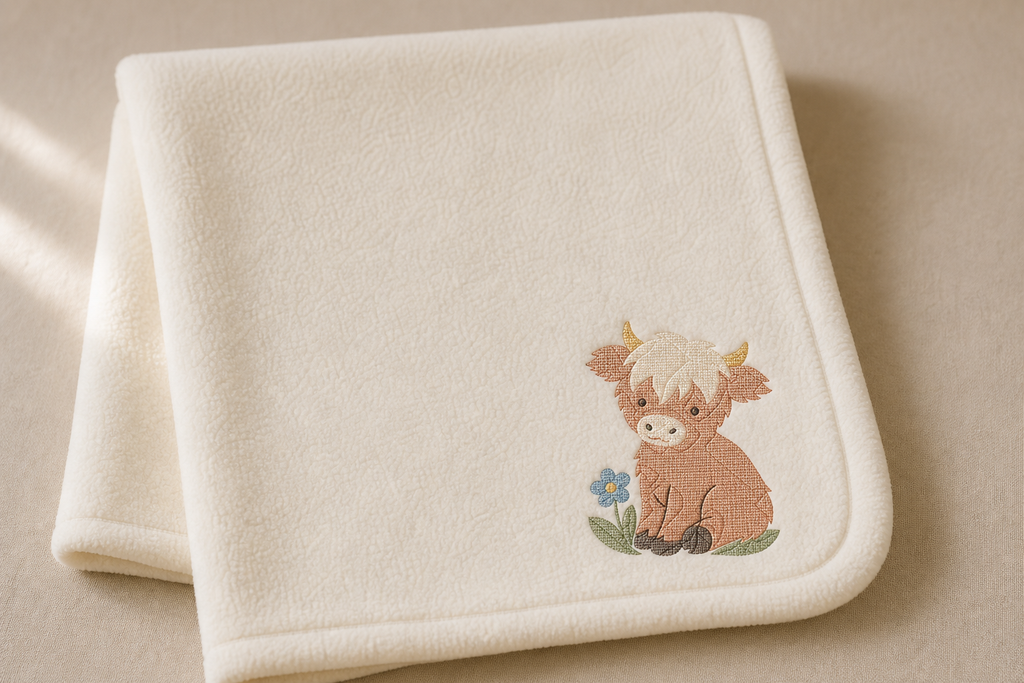 Free Highland Calf Machine Embroidery Design – 4x4 Hoop product mockup