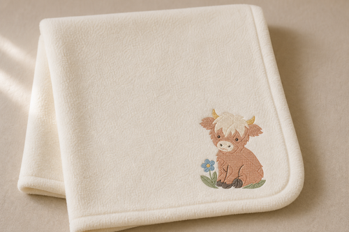 Free Highland Calf Machine Embroidery Design – 4x4 Hoop product mockup