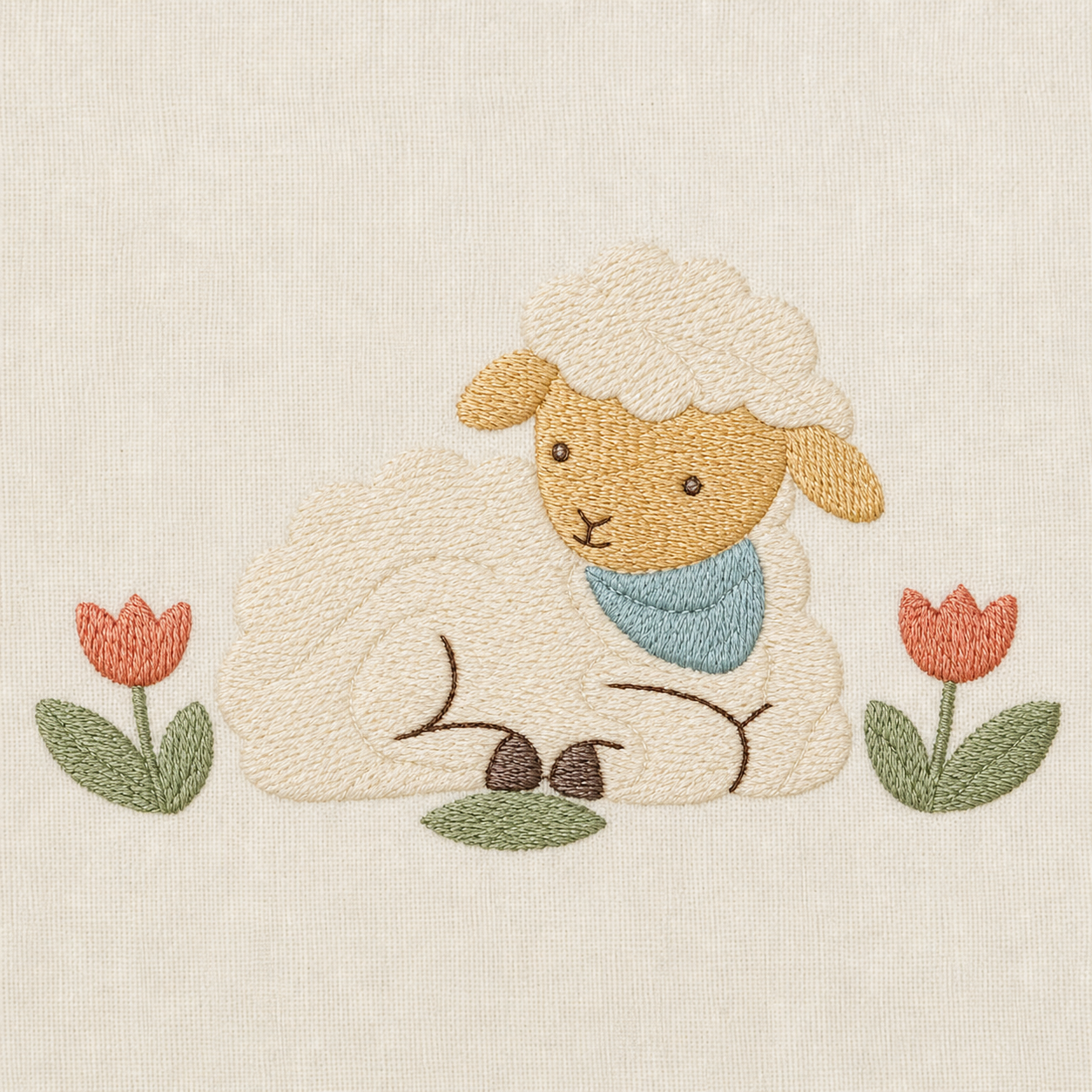 Meadow Baby Lamb Machine Embroidery Design, Instant Download embroidery close-up