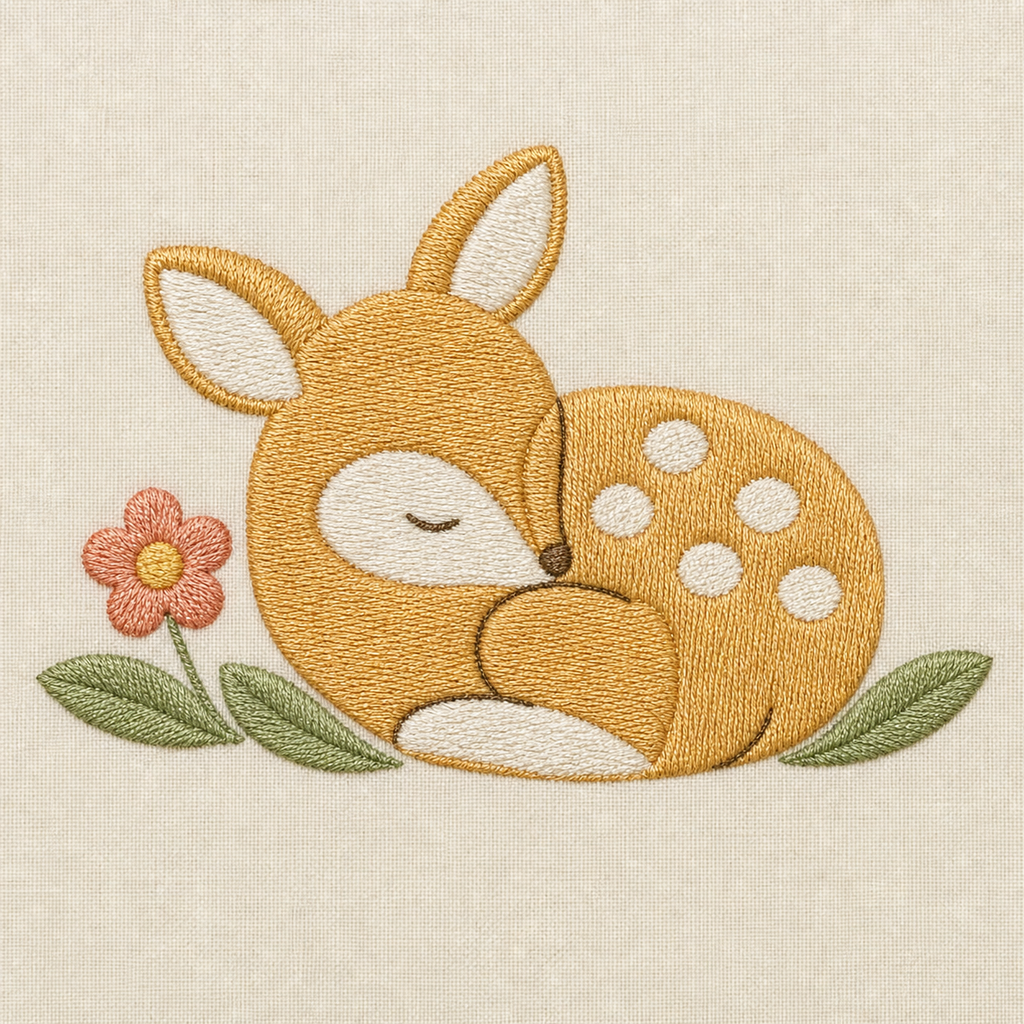 Meadow Baby Sleeping Fawn Machine Embroidery Design, Instant Download embroidery close-up