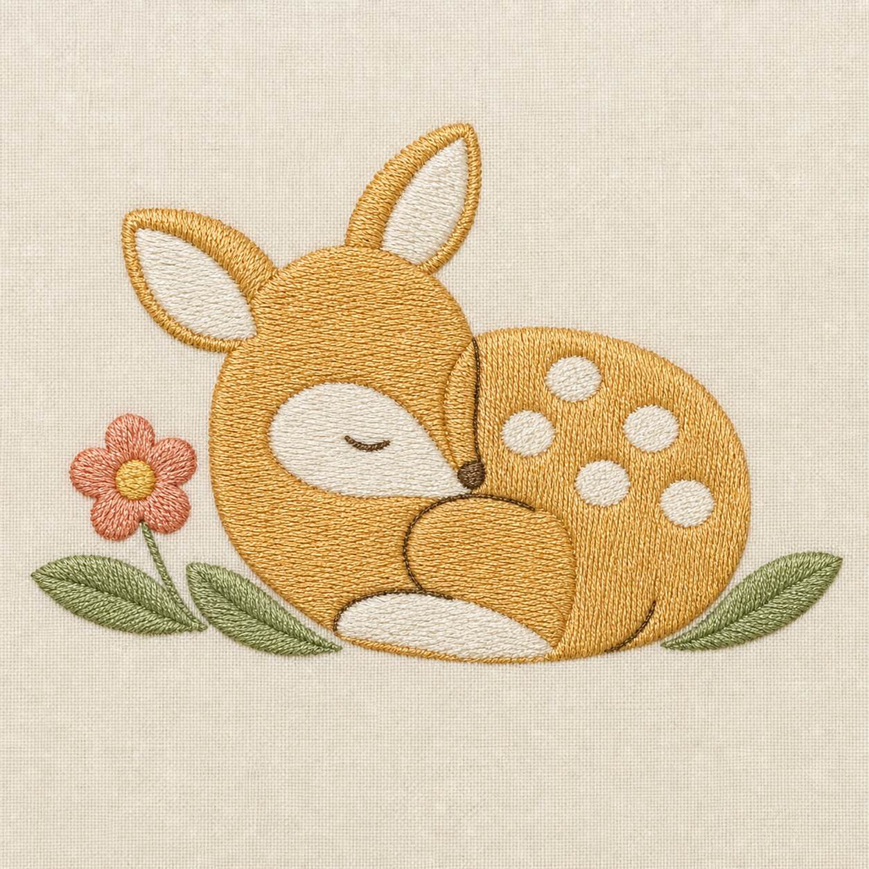 Meadow Baby Sleeping Fawn Machine Embroidery Design, Instant Download embroidery close-up