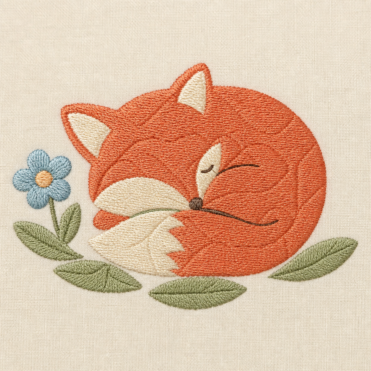 Meadow Baby Sleeping Fox Machine Embroidery Design, Instant Download embroidery close-up