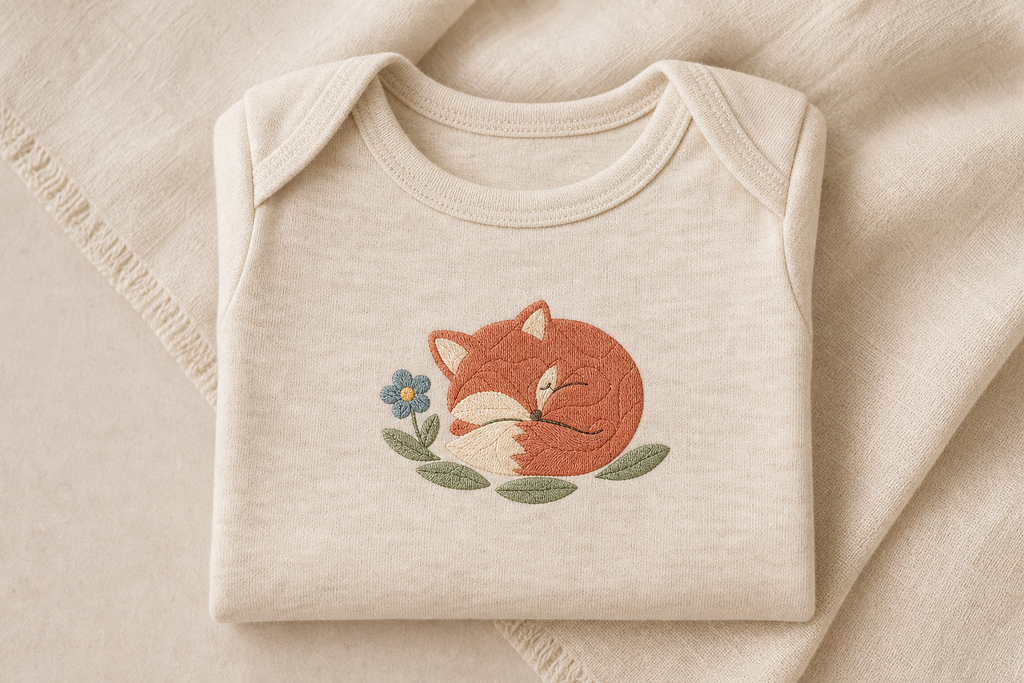 Meadow Baby Sleeping Fox Machine Embroidery Design, Instant Download product mockup