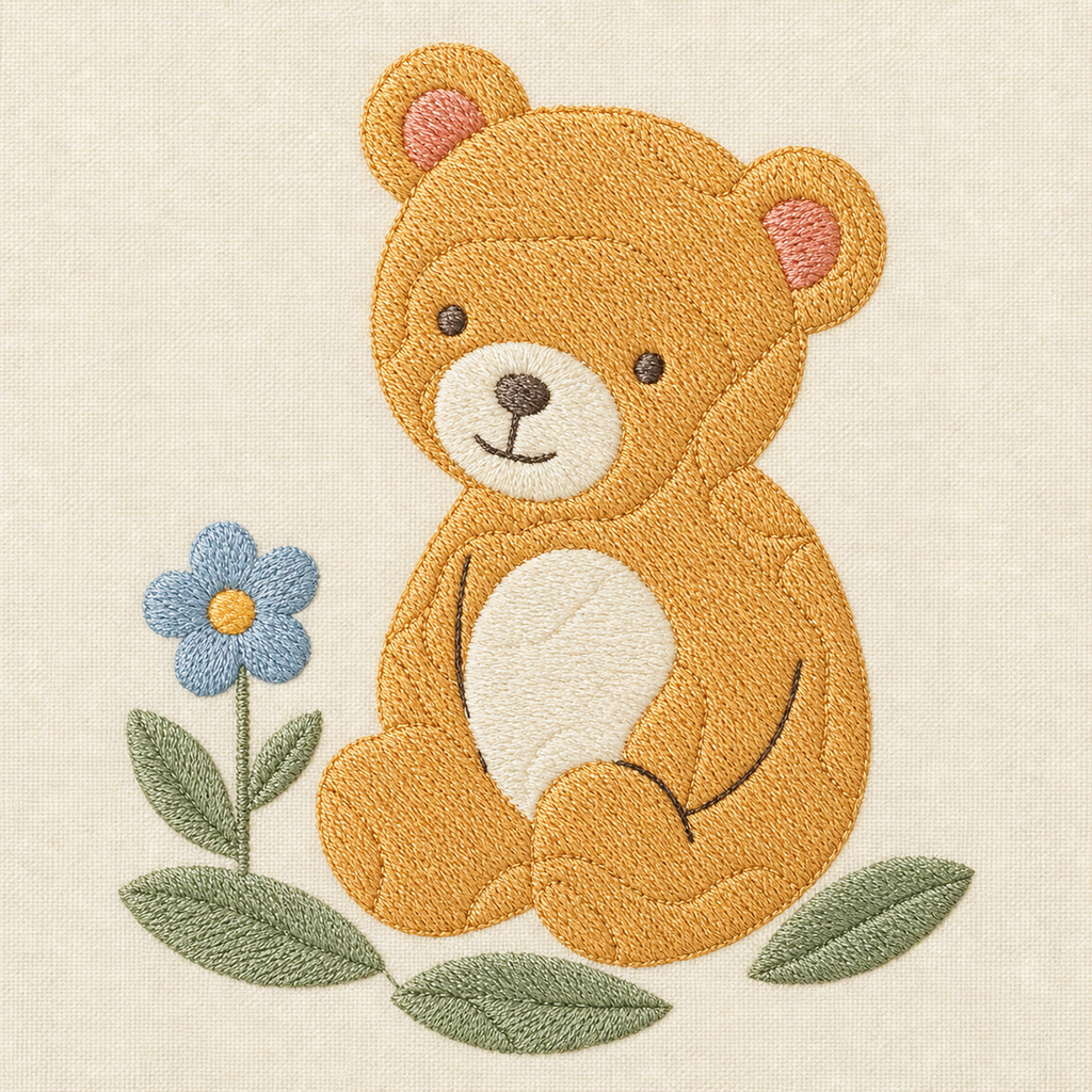 Meadow Baby Teddy Bear Machine Embroidery Design, Instant Download embroidery close-up