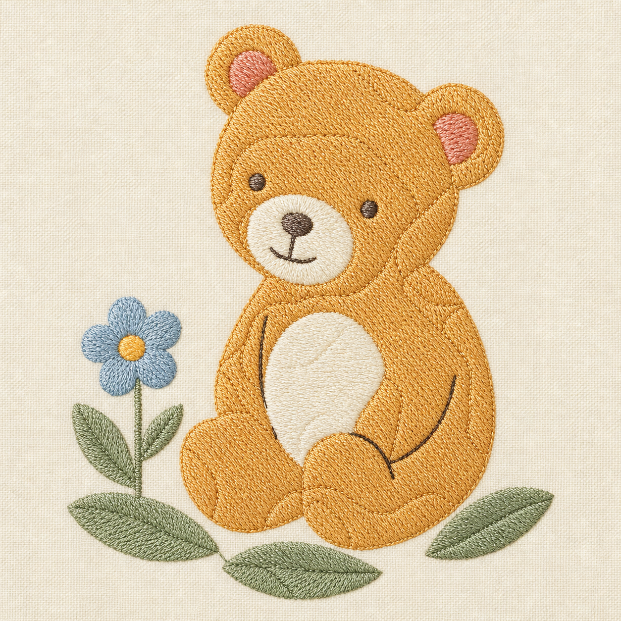 Meadow Baby Teddy Bear Machine Embroidery Design, Instant Download embroidery close-up