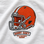 Sorry, Can't - It's Football Season white shirt embroidery closeup