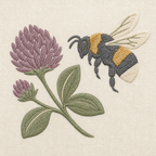Tiny Field Guide Bumblebee and Red Clover Machine Embroidery Design, Instant Download embroidery close-up