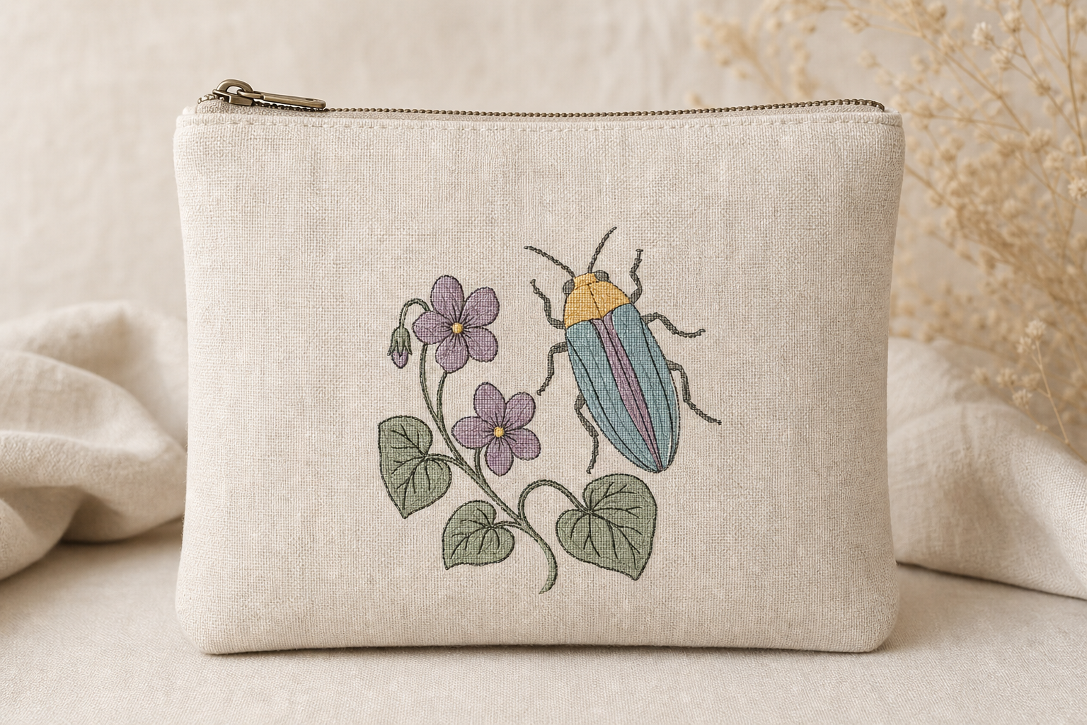 Tiny Field Guide Jewel Beetle and Woodland Violet Machine Embroidery Design, Instant Download product mockup